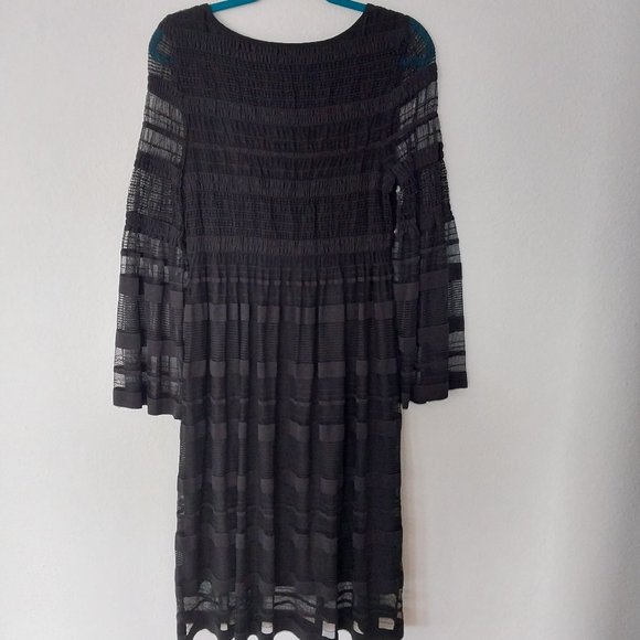 M.S.S.P. Max Studio Mesh Stripe Dress with Smocking and Flare Sleeves - Picture 2 of 9